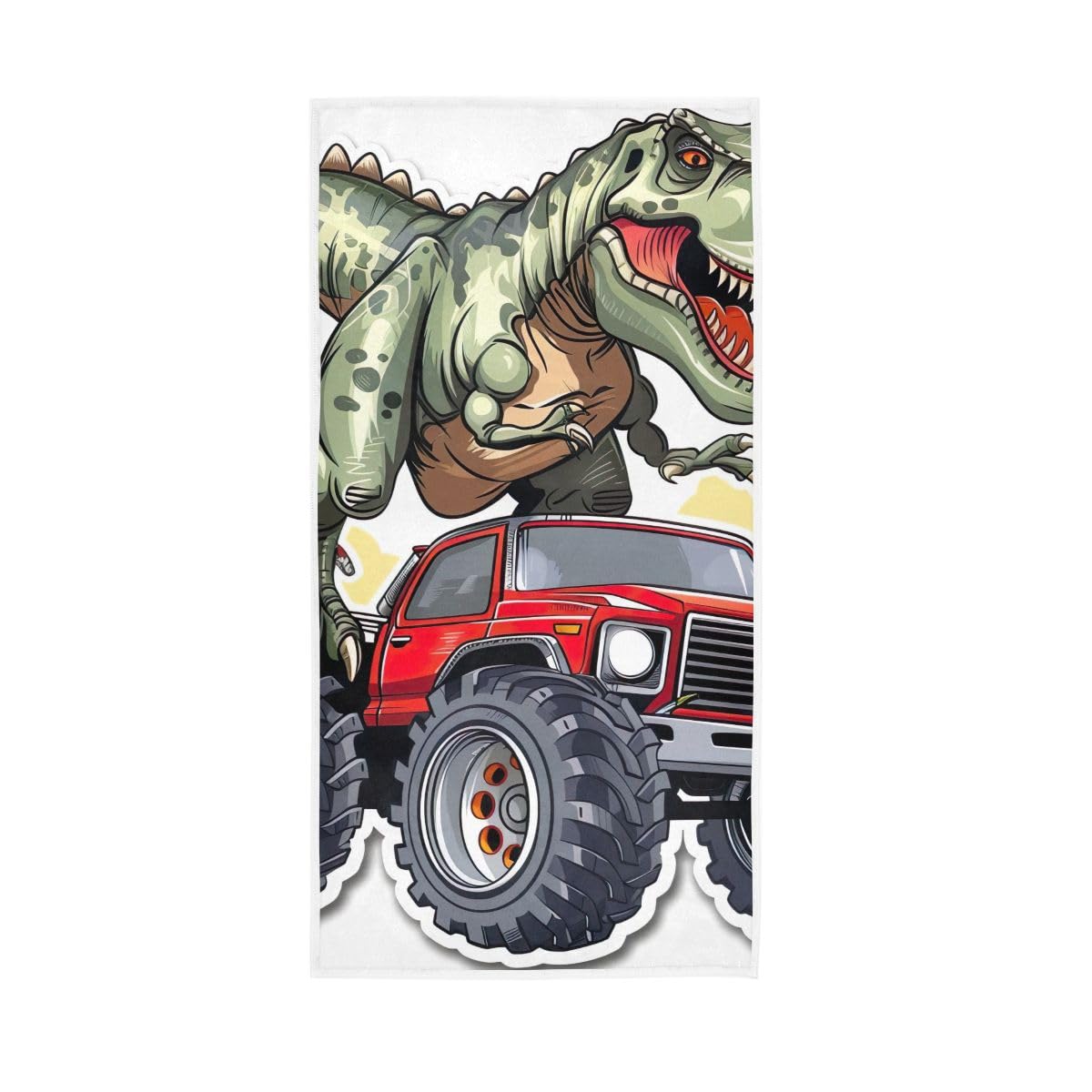 LSRCPD Green Dino Driving Truck Hand Towel, Absorbent Towels for Hand, Face, Hair, Yoga, Kitchen, Bath 15 x 30 Inches