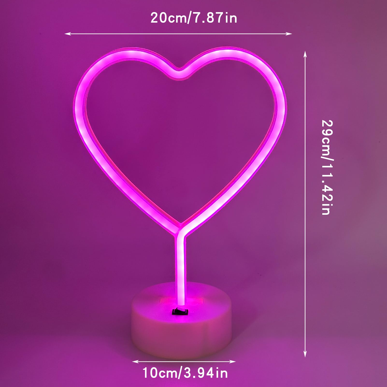 Insegna al neon a forma di cuore rosa, confezione da 2 luci al neon a LED alimentate a batteria o alimentate tramite USB, decorazione per San Valentino, per camera da letto, matrimoni