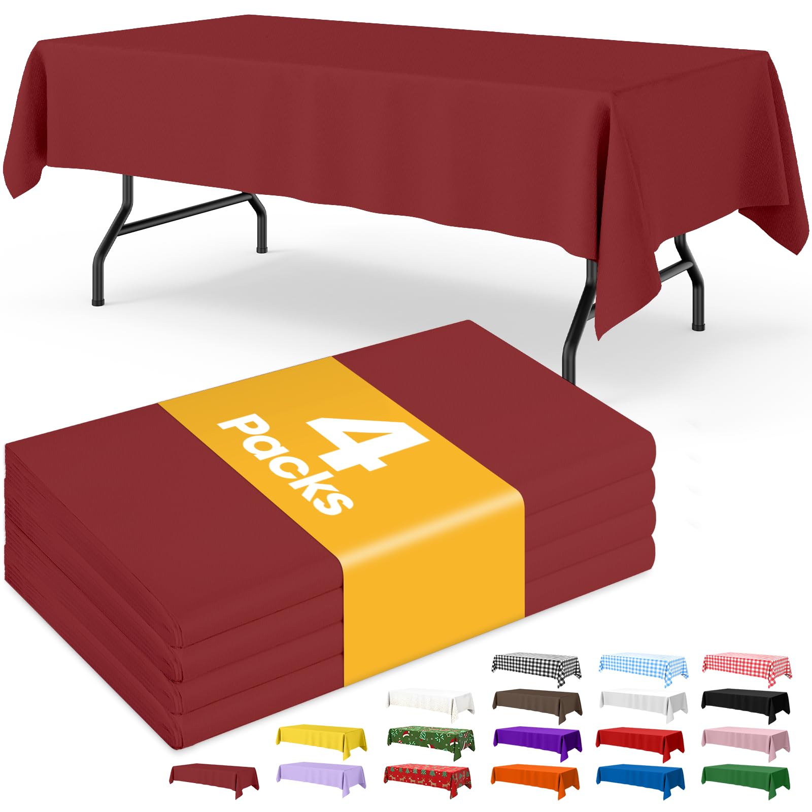 Niuara Burgundy Plastic Table Cloth Disposable, 4 Pack, 54 x 108 in