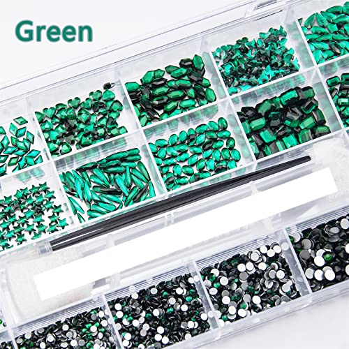 4880Pcs Emerald Green Nail Rhinestones Green Crystals Nail Crystals Diamond Gem Stones Round Beads Multi Shaped Rhinestones Charms For 3D Nail Art Diy Jewelry Crafts Accessories Christmas #TOP3