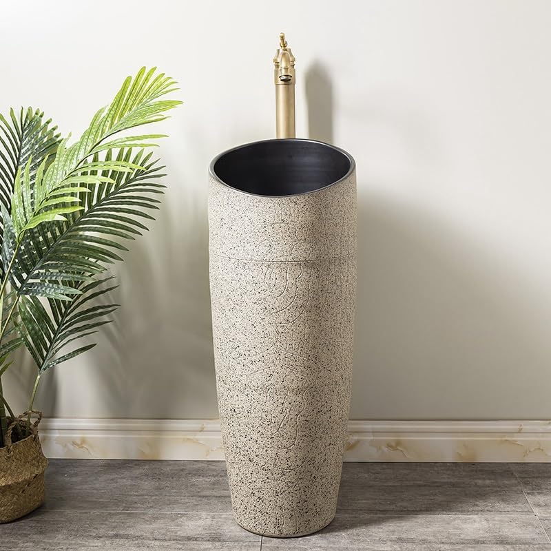 Bathroom Countertop Vessel Sink Ceramic Column Sink Household Bathroom Floor-standing Wash Basin Outdoor Pedestal Sink Vanity
