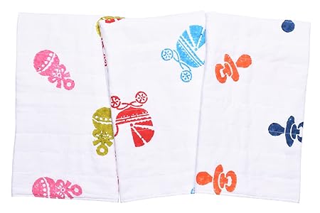 MK Handicraft (PurpleCrown), Pack of 3pieces Pure Breathable Cotton and high Absorbent Block Print Cribsheet for Newborn Babies, Swaddler Cum Comforter for Infants.(Children: S, 65cmx50cm, White)