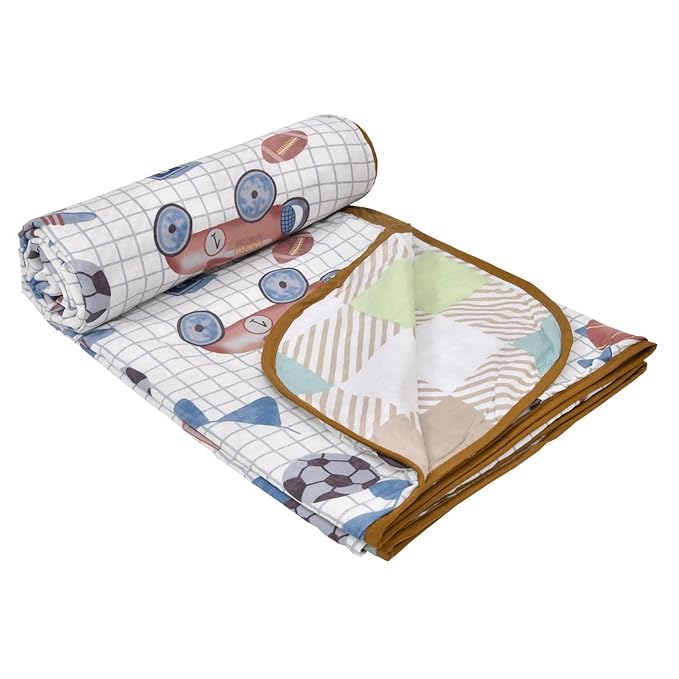 haus & kinder Cotton Blend Digital Printed Reversible Dohar Single Bed for Kids, Soft Lightweight Bed Blanket, AC Dohar Blanket for Summers/Winter (Funtown)