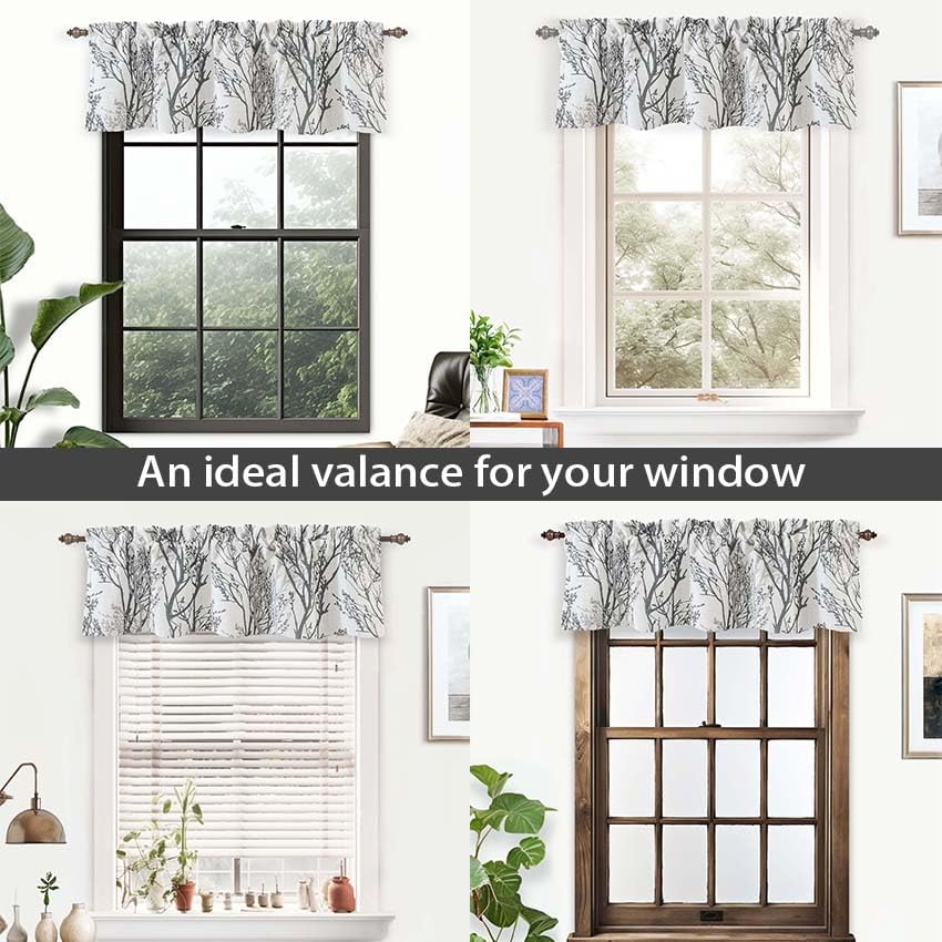 Gray Tree Branch Linen Blend Rod Pocket Valance 52" x 14"