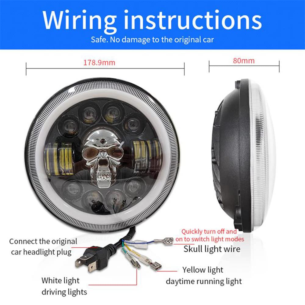 7 Calowy Reflektor Led Wysoka Martwa Wiązka Samochodowa Lampa Motocyklowa RGB Led Okrągła Czaszka światła Halo Przednie światła Dla Jeep Halle