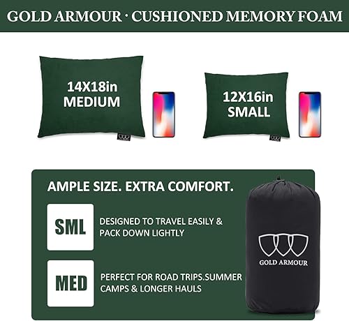 Miniatura 3 de Gold Armour Almohada de espuma viscoelástica para campamento, compactas compresibles para mochileros, hamacas y viajes para niños y adultos, equipo