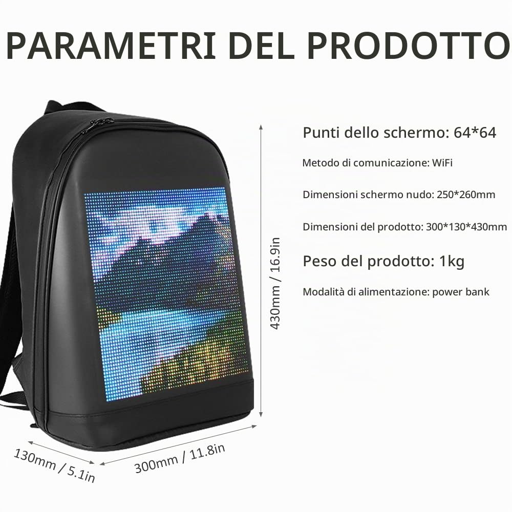 Zaino da viaggio personalizzabile con schermo a colori a LED Borsa da scuola per uomini Donne Studenti universitari