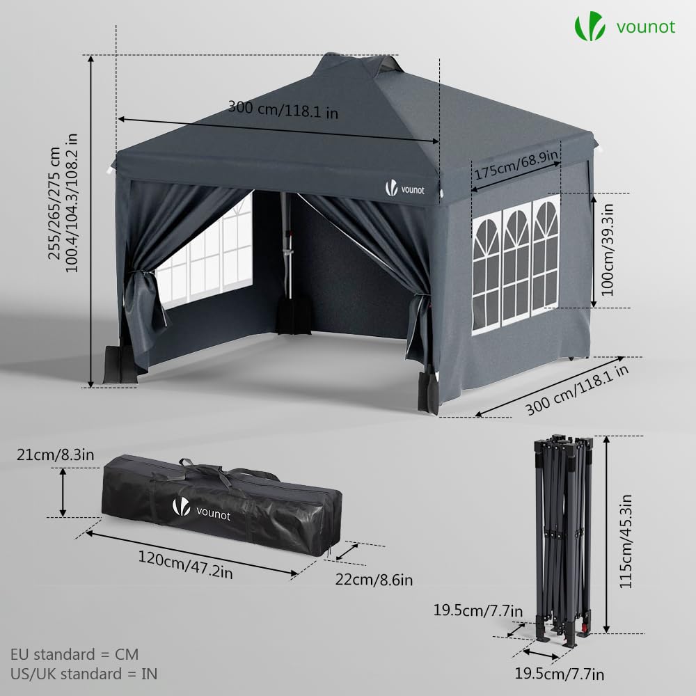 Gazebo Da Giardino 3x3m VOUNOT&reg; - Pieghevole Con Pareti Laterali, Bianco