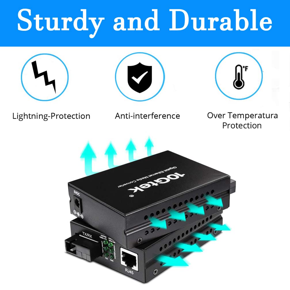 un par de Bidi Gigabit Ethernet Media Converter, 1.25G SFP to RJ45 Fiber to copper, Built-in Bidi SFP Transceiver (1000Base-LX, 20km, singlemode simplex SC)
