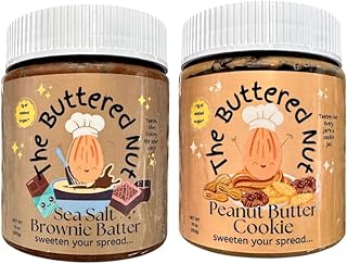 The Buttered Nut – Sea Salt Brownie & Peanut Butter Cookie Nut Butter | Almond, Cashew & Peanut Spread | Sweetened with Dates & Coconut Sugar | Vegan, Paleo, Low Sugar, No Palm Oil (2 Pack, 10oz Jars)