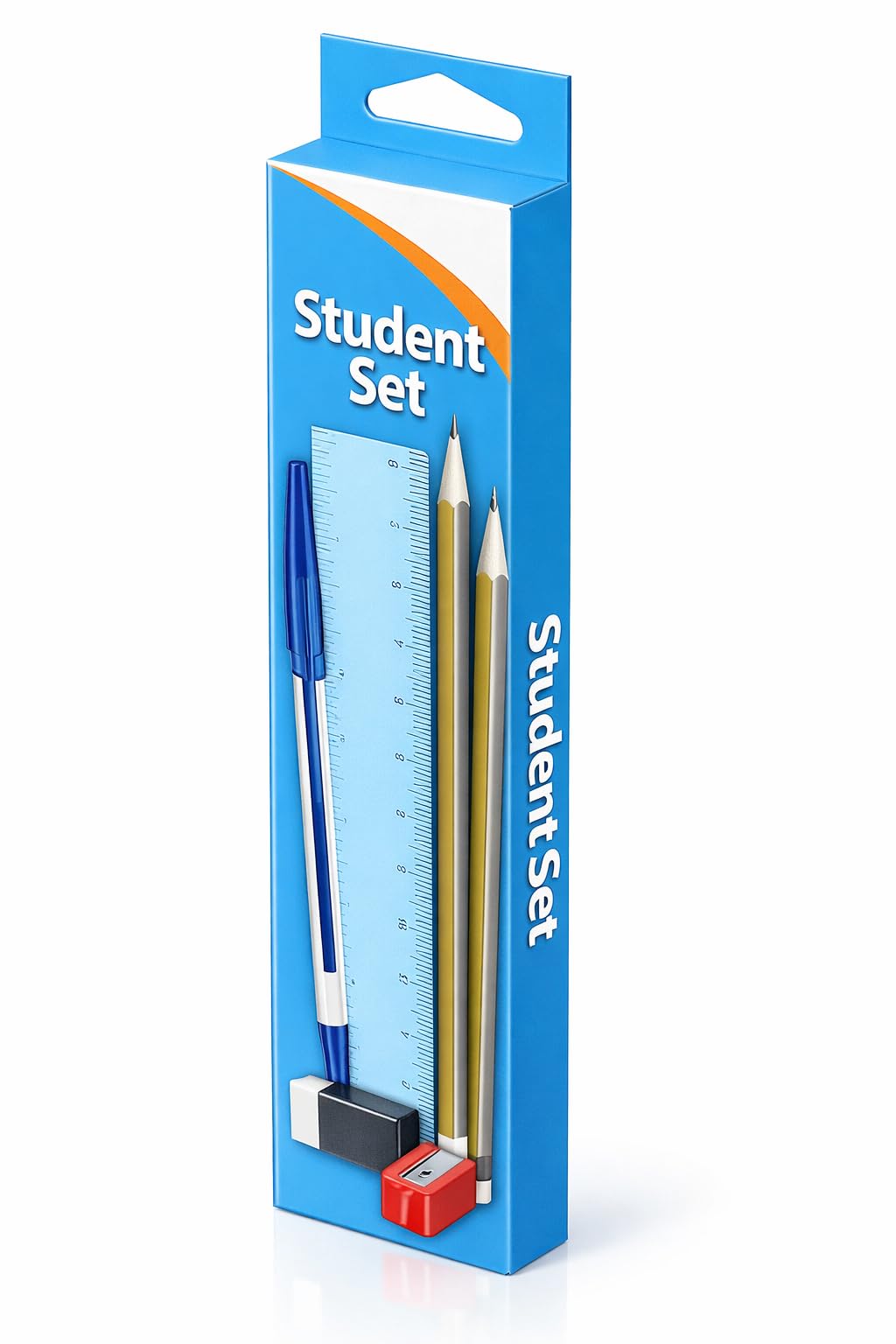 1ABOVE Student Stationery Set, 6 Pieces, HB Pencils, Blue Ball Pen, 15cm Ruler, Eraser, Sharpener