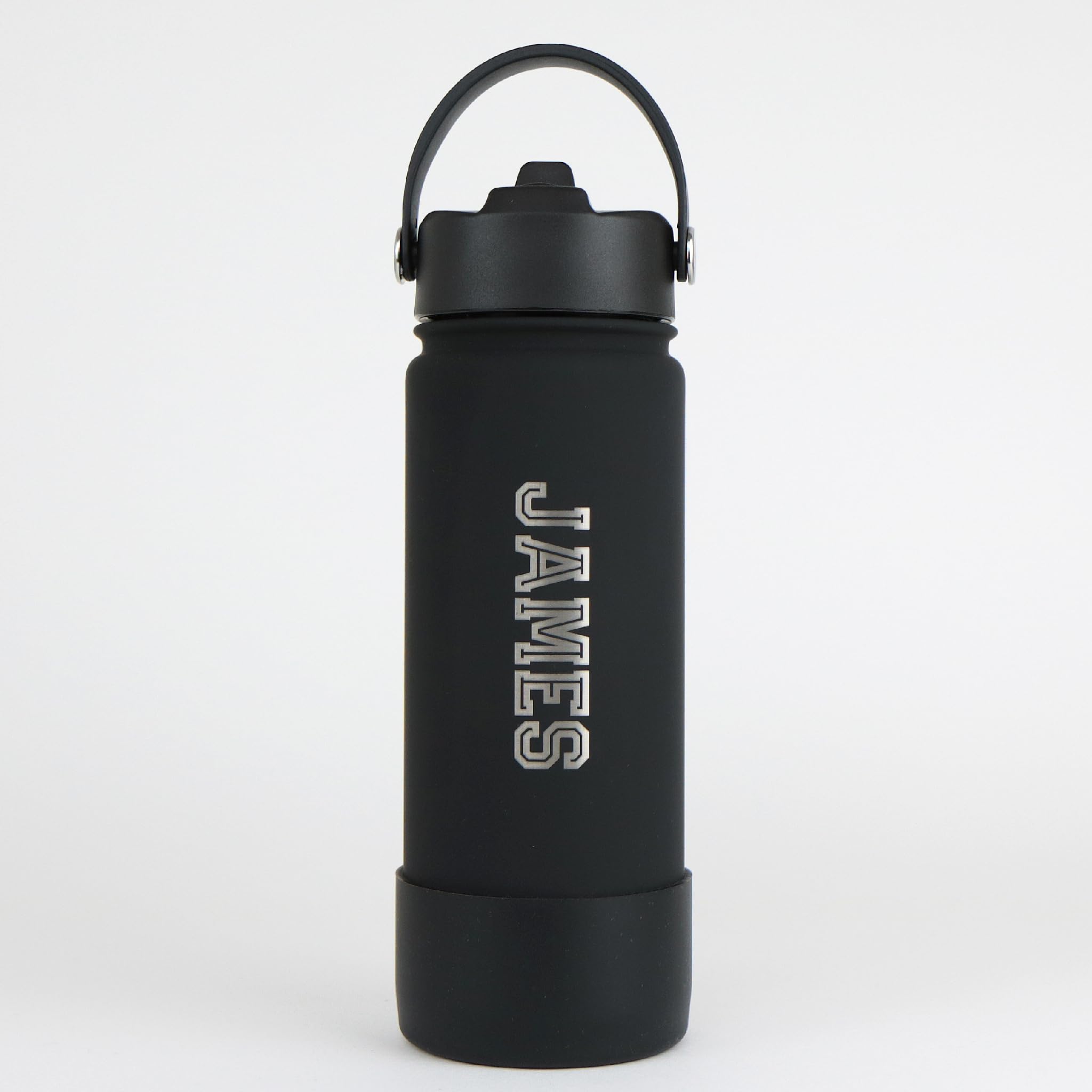 cribstar Personalised Water Bottle, Insulated Stainless Steel, Straw Lid, Laser Engraved Name, BPA Free, Leakproof (Double Black [Vertical Engraving], 18oz/500ml) — image 1