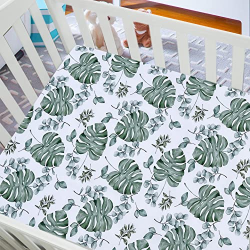 Amrose 4 Pack Soft Leaf Crib Sheets For Baby Boys Girls, 28'' X 52'' Fitted Crib Sheets For Crib And Toddler Mattress Pad, Silk Touch Gentle Breathable Microfiber, Green Leaf #TOP1