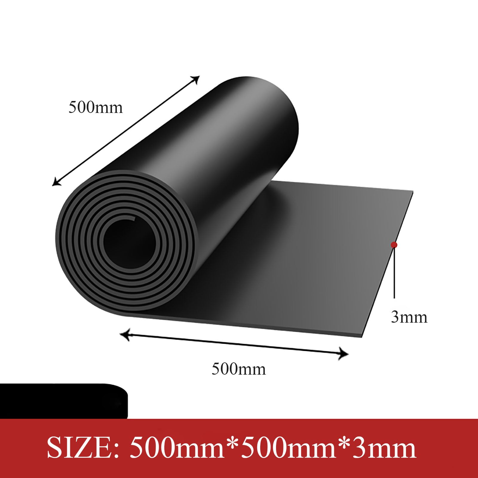 COYOUCO Neoprene Rubber Pad, 500X500mm Rubber Sheet for DIY Gaskets, Pads, Seals, Cushioning of Anti-Vibration, Anti-Slip,3mm