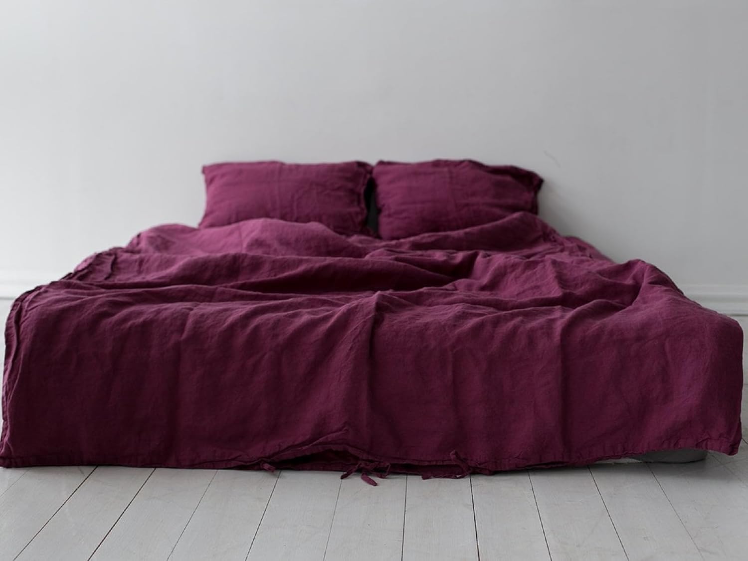 Generic Burgundy Color Linen Duvet Cover, Soft Breathable Duvet Cover Set, 3 Pieces, 1 Duvet Cover and 2 Pillowcase Linen Bedding Cover with Buttons Closure (Full 80X90)