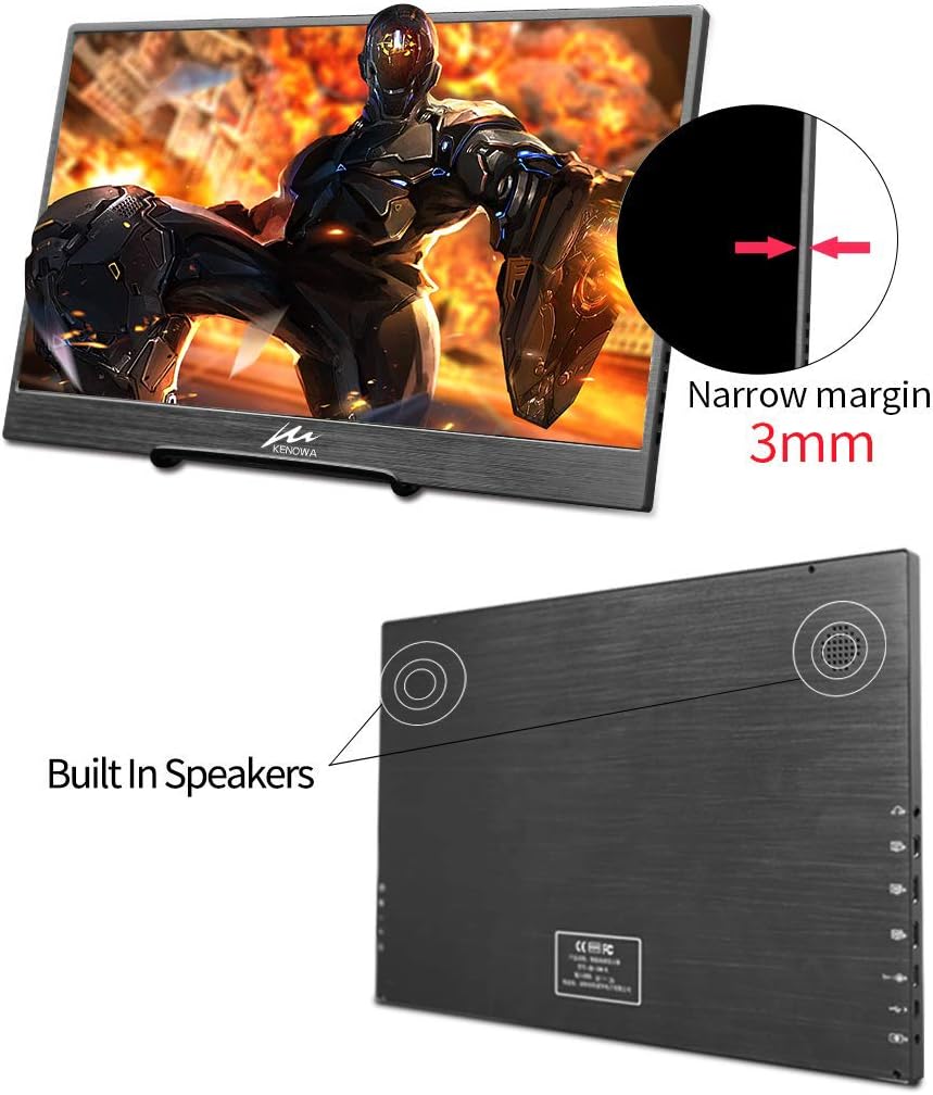 Kenowa 4K Monitor portatile ultra sottile da 15,6 pollici UHD 3840 x 2160 Display IPS con interfaccia mini HDMI, USB C, mini DP per Mac Laptop PC Windows 7 8 10 PS3 PS4 Xbox 360 one
