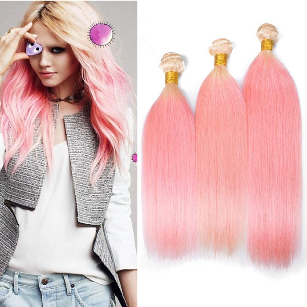 Amazon.com : Virgin Brazilian Human Hair Blonde Roots Pink Ombre Straight 3  Bundles 300Gram #613/Pink 2Tone Ombre Straight Human Hair Weaves Extensons  Double Wefts 10-30" Mixed Length (26 28 28) : Beauty & Personal Care