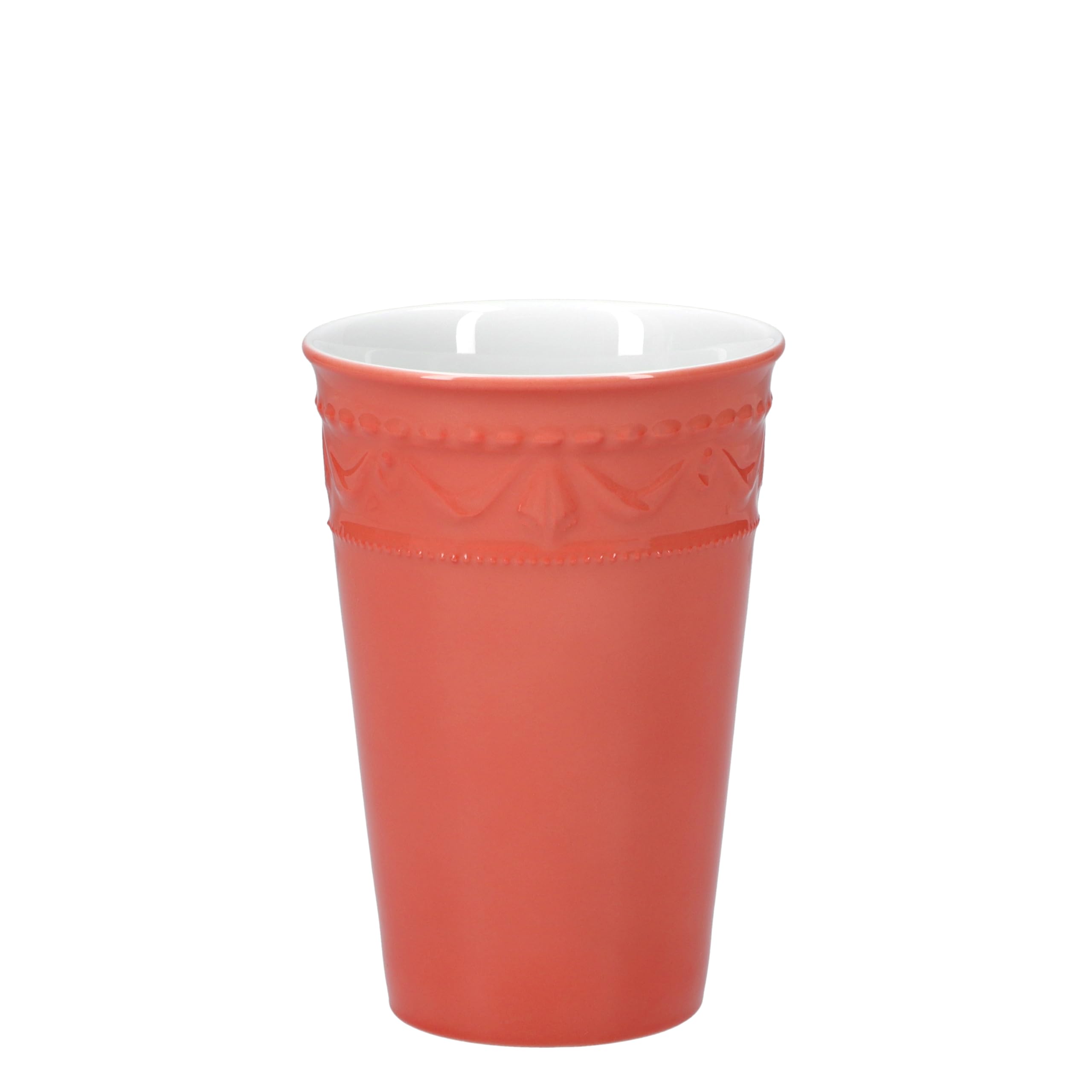 KPM Berlin KURLAND To-Go Becher Pfirsich 0.35l inkl. weißer Ledermanschette (goldene Prägung) und Deckel, Porzellan, Kaffeebecher, handmade im Geschenkkarton