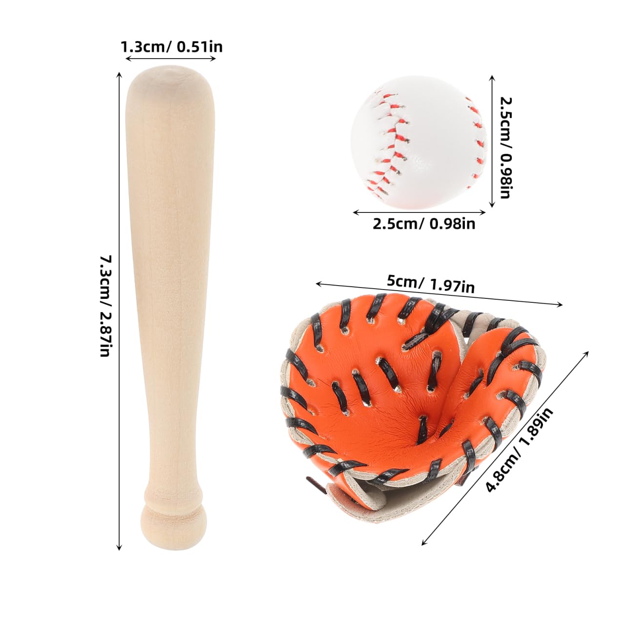 TOYANDONA Mini Baseball Softball Kit 3-Piece Set including Bat Glove and Ball for Dollhouse Decorations and Kids Outdoor Sports Play Accessories - Image 4