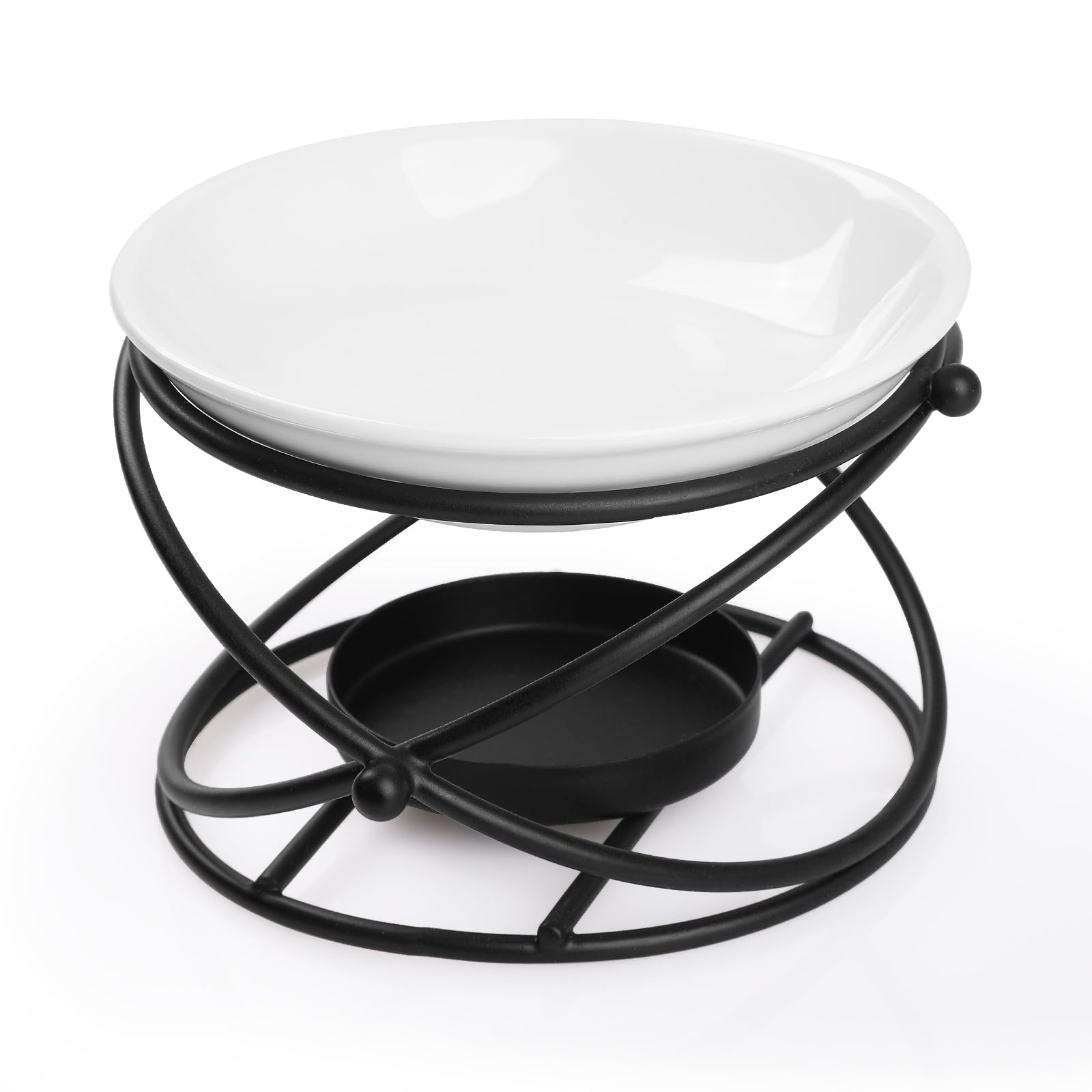 Bighan Metal Essential Oil Burner Wax Melt Burner Diffuser, Tea Light Candle Holder Aroma Diffuser Home Bedroom Decor, Round Black