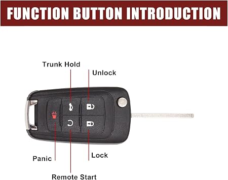 Key Fob Shell Case Replacement for Chevrolet Camaro 2010-2013, Cruze 2011-2013, Equinox 2010-2013, Malibu 2013, Sonic 2012-2013, Spark 2013, Volt 2011-2013, 5-Button Folding Housing Black