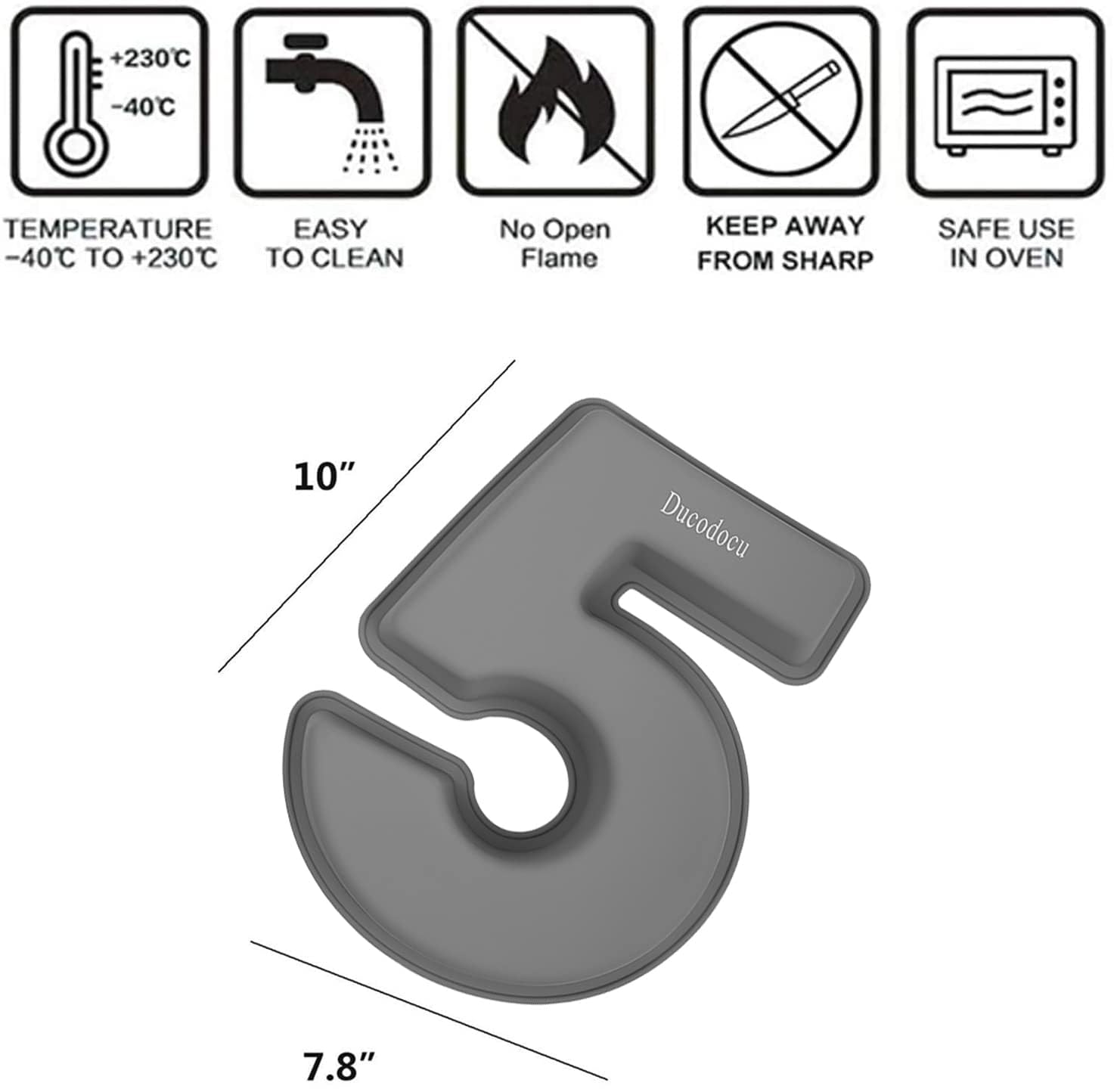 Ducodocu Moldes de silicona 3D para tartas de gran número, moldes novedosos para tartas de cumpleaños, boda, aniversario, 10 pulgadas, número de 5, color gris