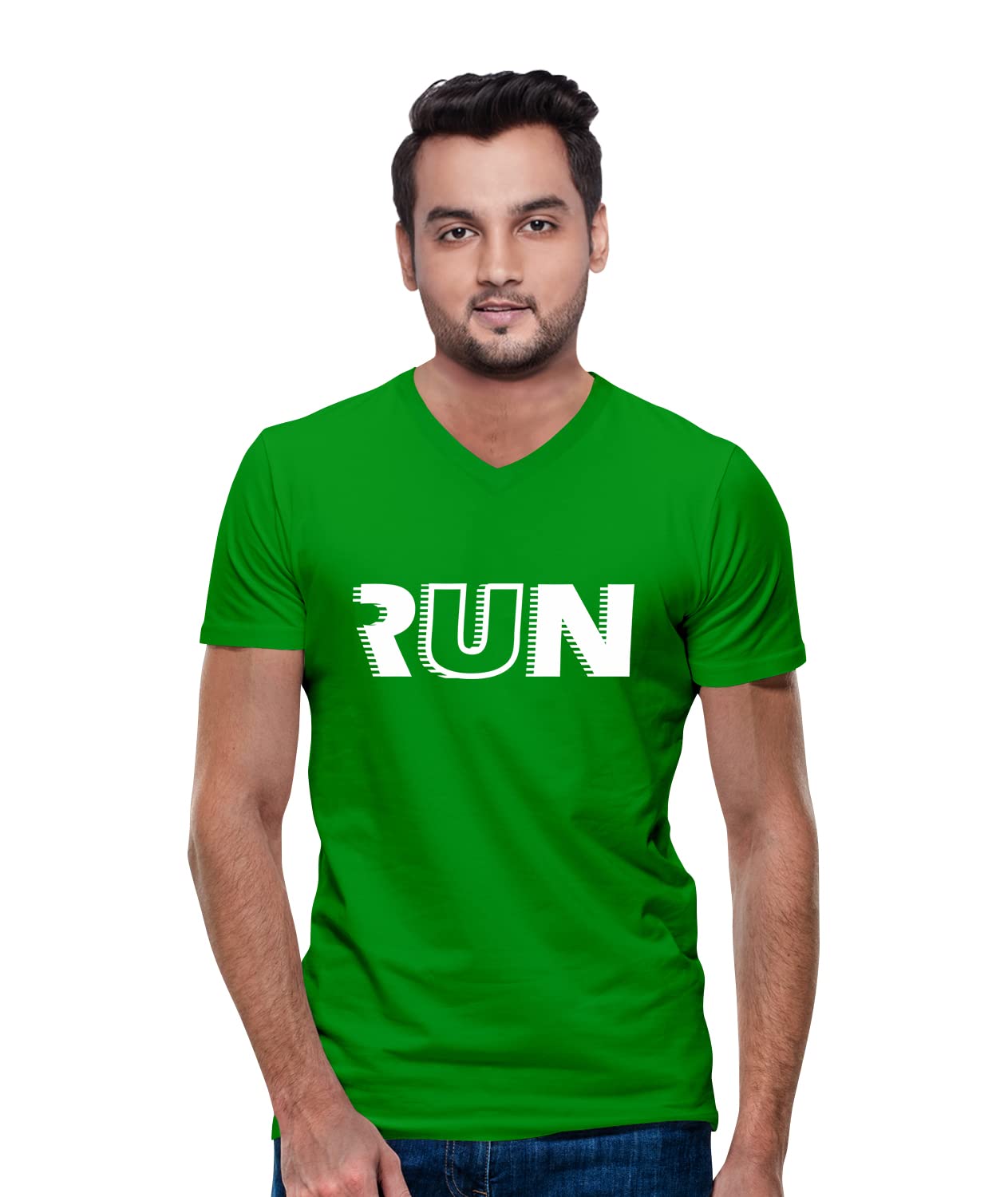 CRICMARKET.COMCricmarket Graphic Printed Men Run Text Cotton Printed T-Shirt V Neck Half Sleeves T Shirt. Run,Fitness,Gym, Trendy, Trending T-Shirts