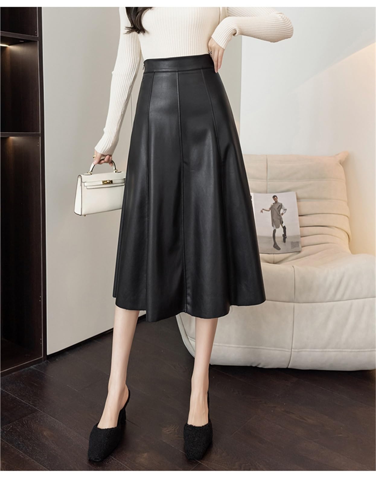 Falda De Cuero para Mujer Faldas Acampanadas de Piel sintética for Mujer, Faldas Cintura Alta for otoño e Invierno para Mujer