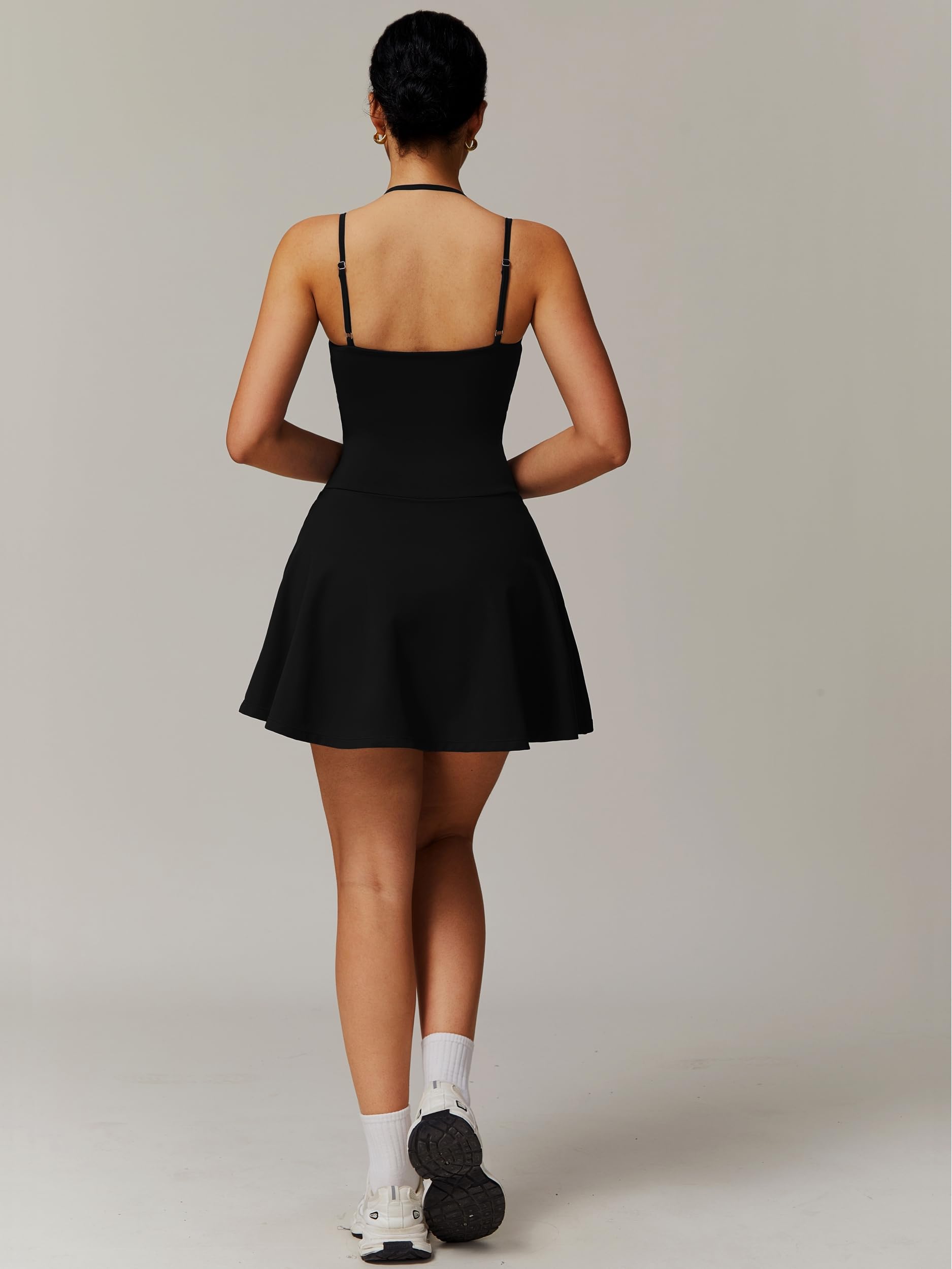 OMEWEE Damen-Tenniskleid mit Shorts und integriertem BH, Herzausschnitt, ärmellos, Golfkleid, Sportkleid, Sportkleider mit Taschen