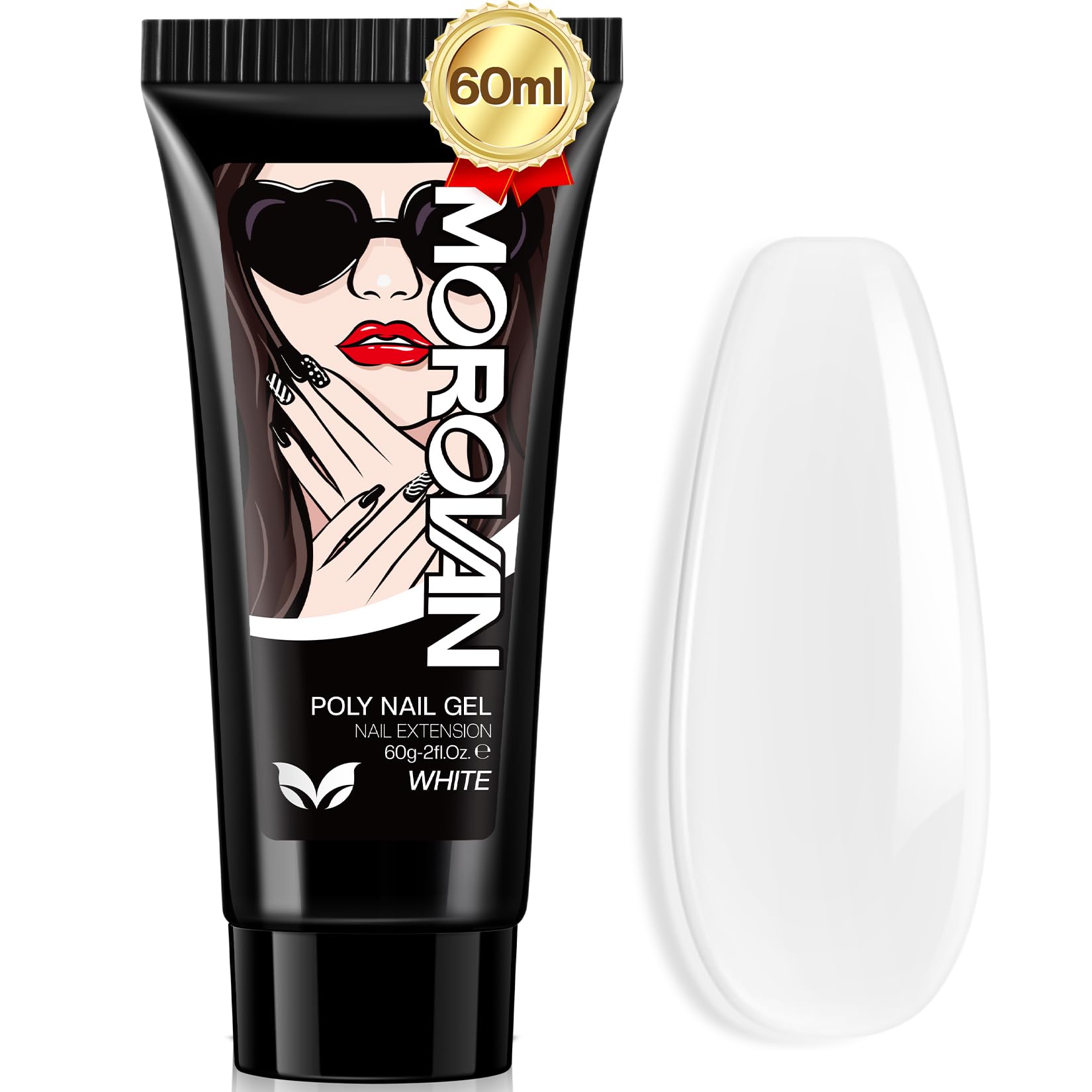 Morovan Poly Gel Large Capacity: 60ml White Builder Gel for Trendy Nail Art Design, Extension, Easy DIY at Home for Beginners & Professionals