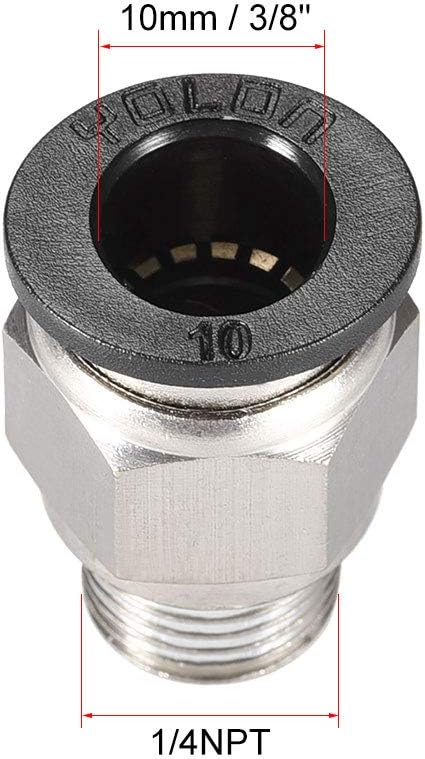 sourcing map Straight Pneumatic Push to Quick Connect Fittings 1/4 Inch NPT Male X 10mm Tube OD Silver Tone 2pcs - Image 3