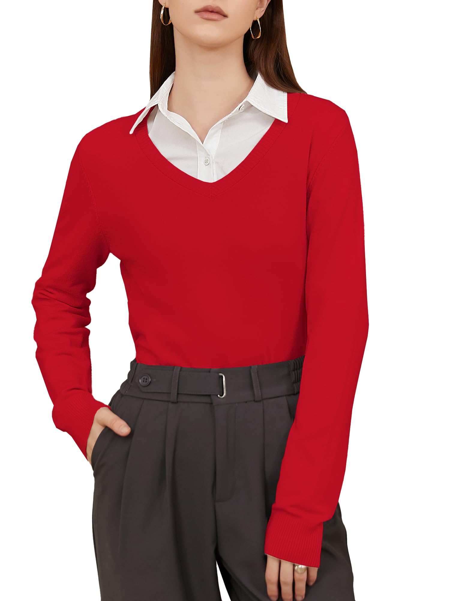 SANGTREE Sweater for Women V Neck Casual Long Sleeve Lightweight Knit Pullover Tops
