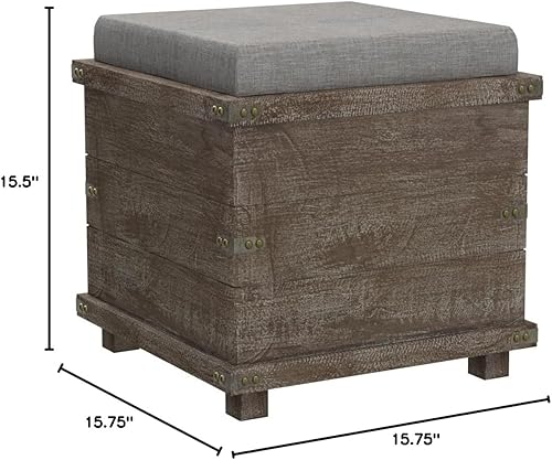 Miniatura 3 de Cortesi Home Scusset - Bandeja otomana de almacenamiento en tela y madera, gris, 15.75 pulgadas de ancho x 15.75 pulgadas de largo x 15.5 pulgadas