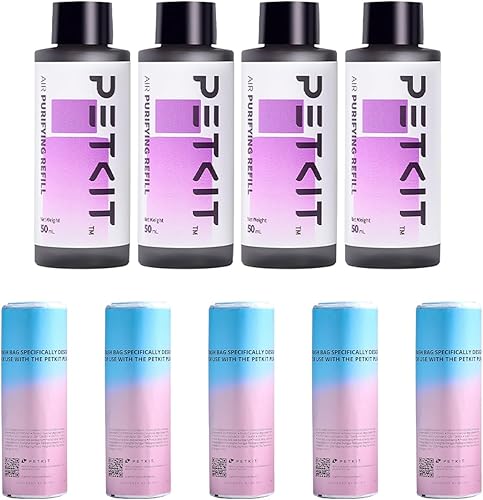 PETKIT Recambios purificadores de aire de repuesto (4 botellas) y bolsas de basura (5 rollos) para caja de arena automática PURAX PURAMAX para gatos