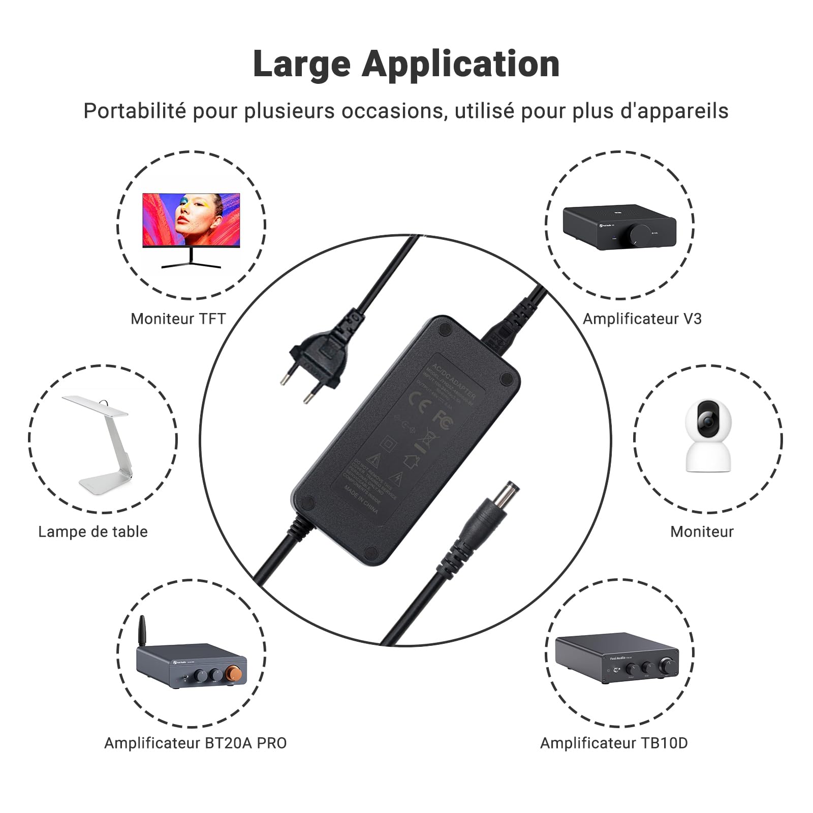 Fosi Audio 48V 5A Alimentation Adaptateur pour Home Audio Bluetooth Récepteur Stéréo Amplificateur Mini Hi-FI Classe D Amplificateur Intégré