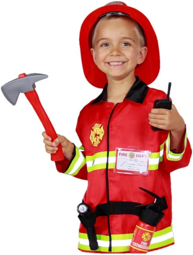 Matissa Kids Fireman Costume Firefighter Jacket Fireman Costume Kids Children Fancy Dress Vest Firefighter Outfit Boys Fire Fighter Dress up Accessories Toddler Roleplay Set Kit Outfit