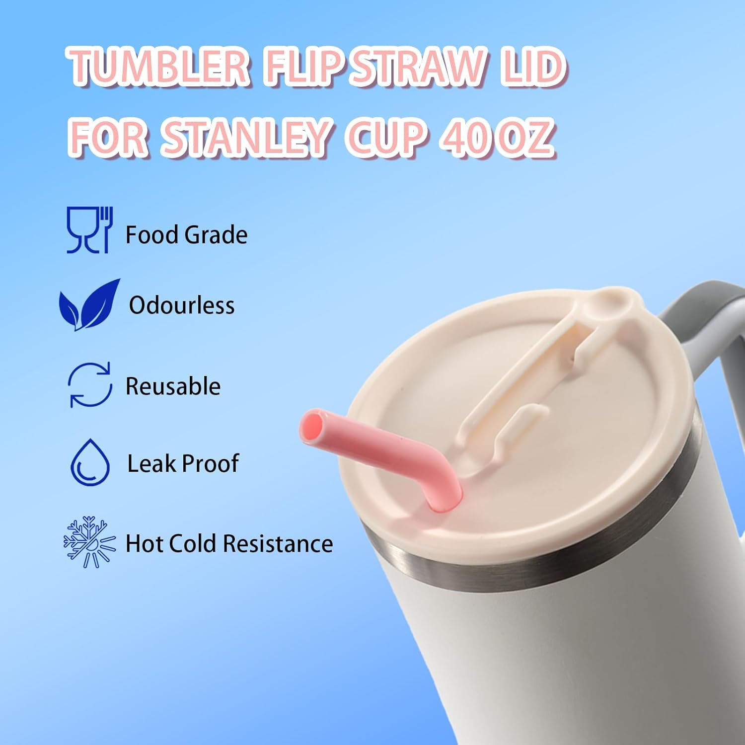 40oz Leakproof Lid Replacement Compatible with Stanley 40oz Tumbler | Reusable & Durable BPA-Free Design | No-Spill Essentials for Gym, Travel, School, Car - Image 2