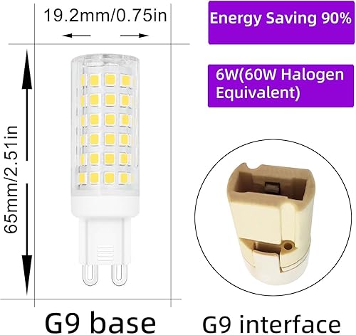 Miniatura 2 de Paquete de 6 bombillas LED G9 regulables 6 W equivalente a 60 W luz halógena blanca 6000 K 700 lúmenes AC 110 V 120 V 130 V lámpara de dormitorio