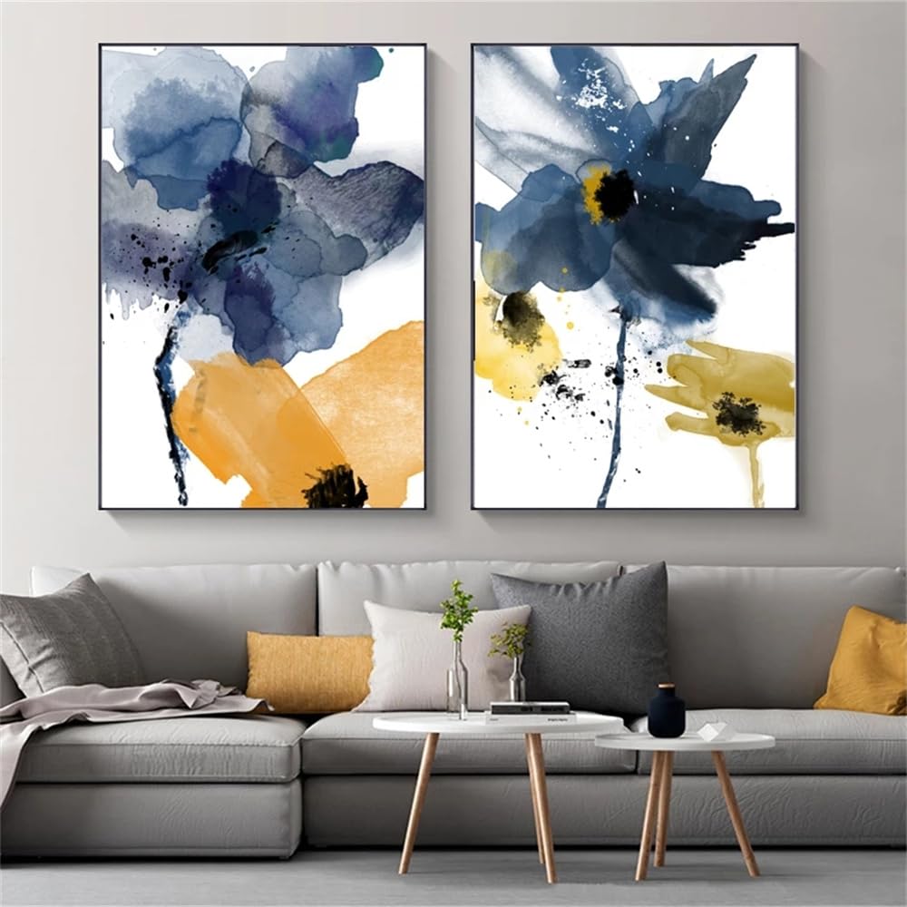 WBYZAC 2 Pieces-Nordic Flower Leaf Posters and Prints Abstract Canvas Paintings Modern Wall Art for Living Kitchen Office Room Modern Home Decor-50 * 60cm (No Frame)
