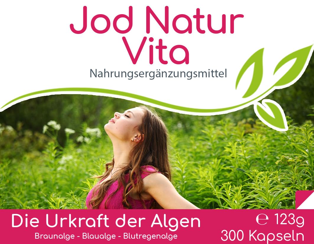 Cellavita Jod Natur Vita | aus Kelp Algen mit Astaxanthin - Braunalge Blaualge Blutregenalge | natürliche JOD Quelle | Meeresalgen ohne Zusätze | 300 Kapseln