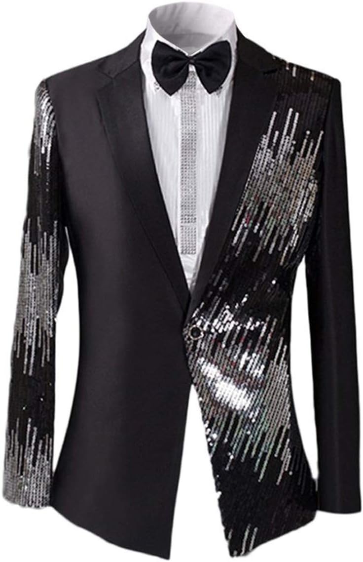 CloudstyleMens Stylish Dinner Tux Dress Blazer Slim Fit Gold Sequin Suit Jacket Sport Coat