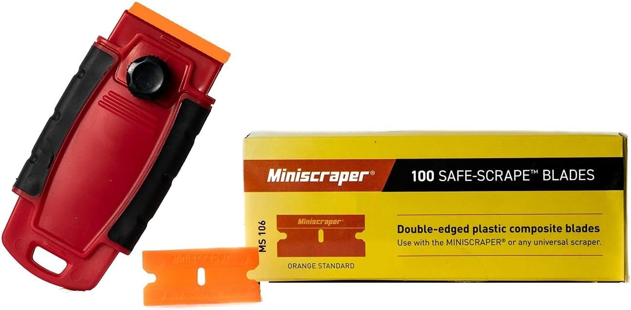 MiniScraper 100 Pack Double Edge Plastic Blades and Red