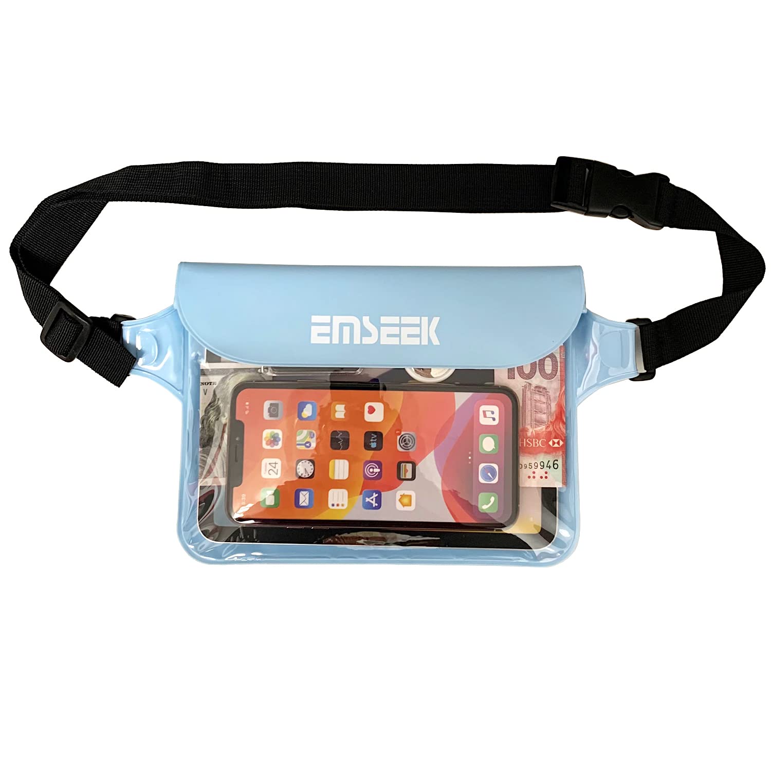 EMSEEK Waterproof Waist Pouch Dry Belt Bag Fanny Pack Keep Your Key Fob Wallet Kindle Phone Dry Perfect For Swim Surf Snorkel(Blue)
