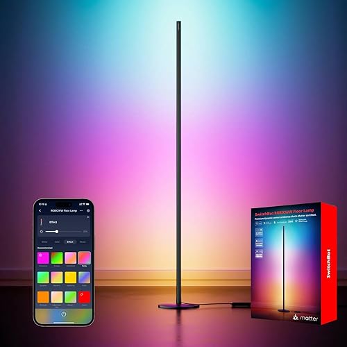 SwitchBot Smart RGBICWW Floor Lamp with Matter, Warm & Cool White, Floor Lamp Compatible with Apple Home, Alexa, Google Home, 1200lm, Music Sync, Scene Modes, 16 Million Colors for Any Room