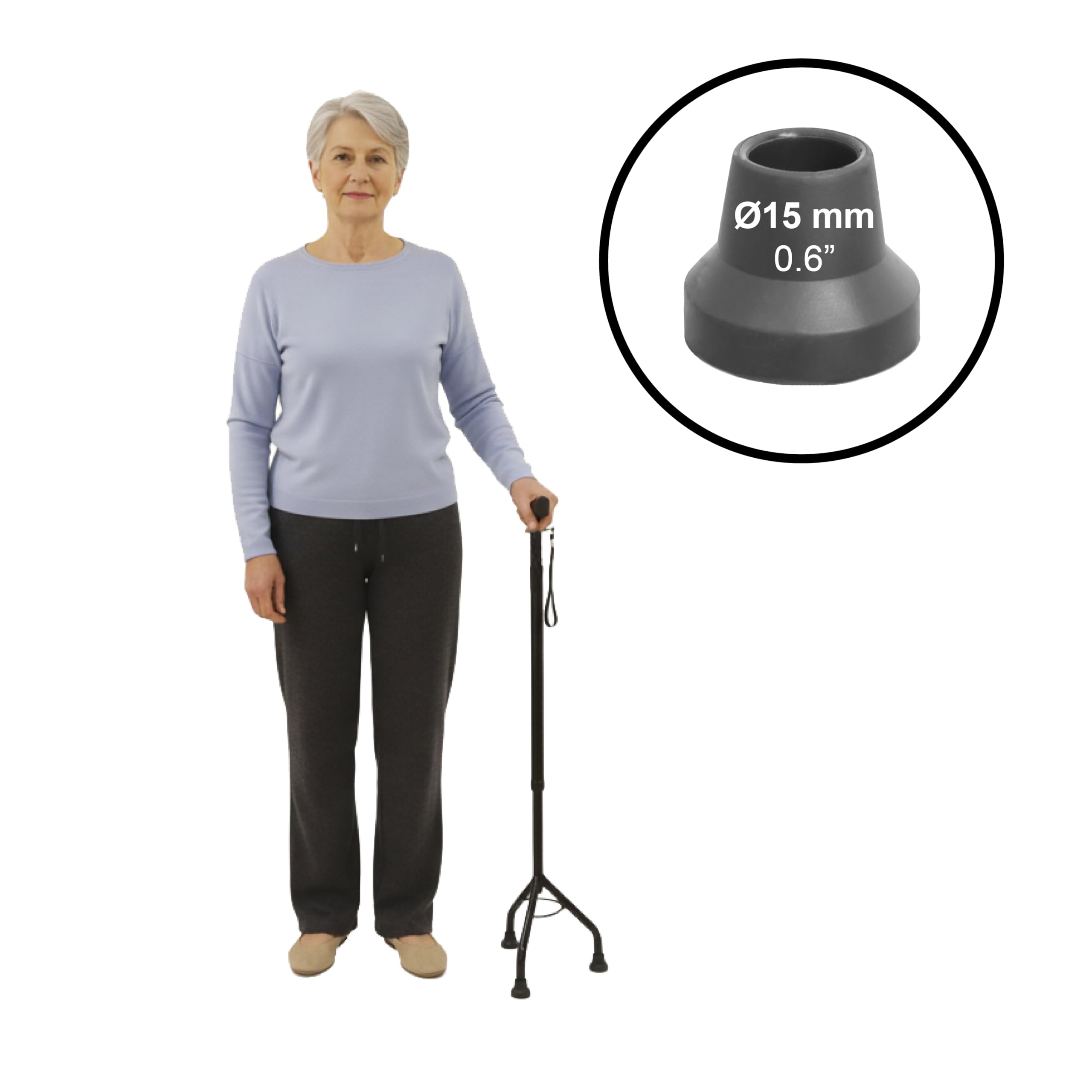 PEPE Mobility Canne Tripode de Marche Réglable (72,5–95,5 cm), Canne 3 Pieds en Acier et Aluminium, 3 Embouts Antidérapants, Jusqu’à 100 kg, Noir
