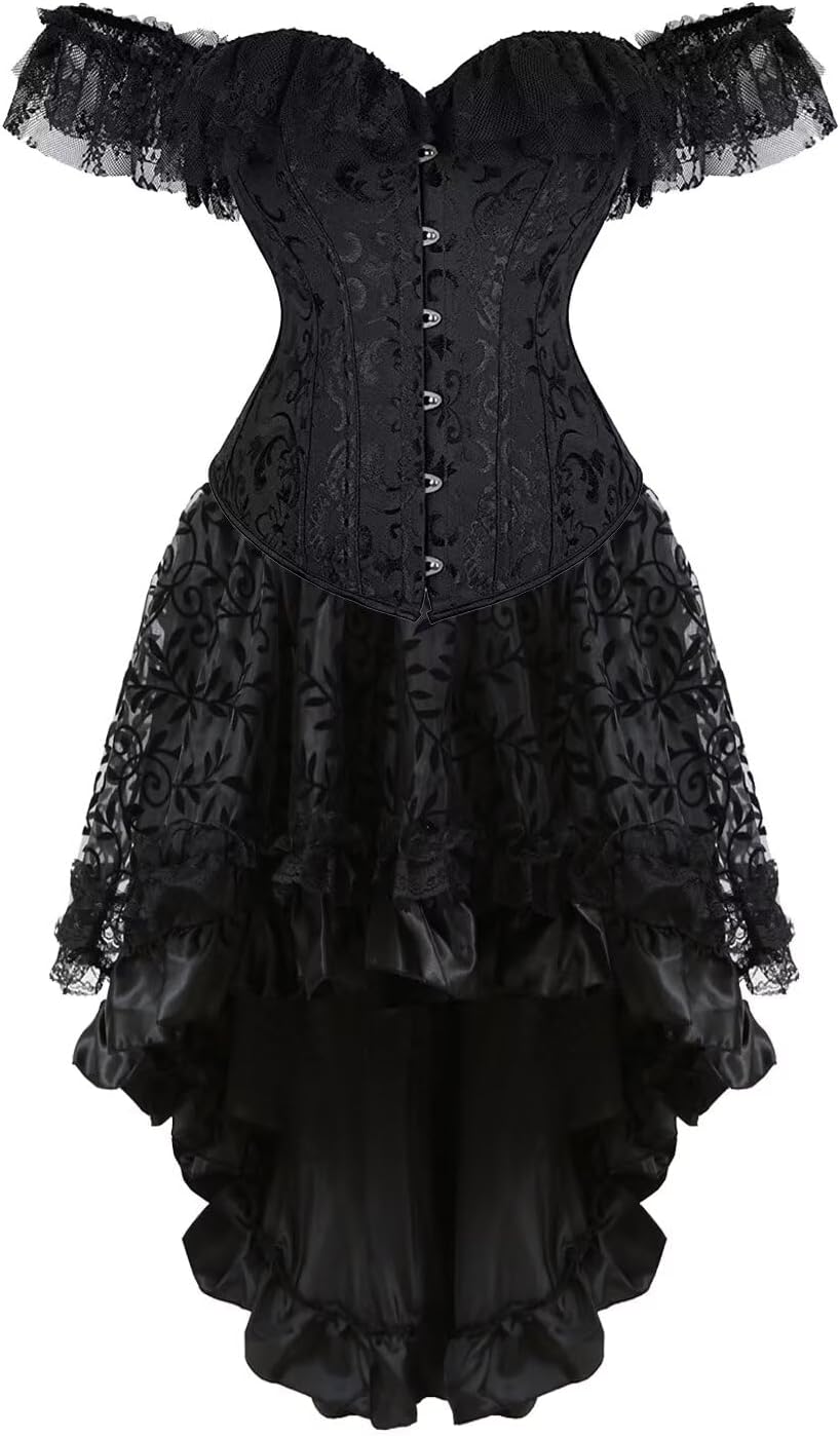 Corset Dress Plus Size Masquerade Gothic Brocade Lace Gothic Bustier Skirt Set Costume
