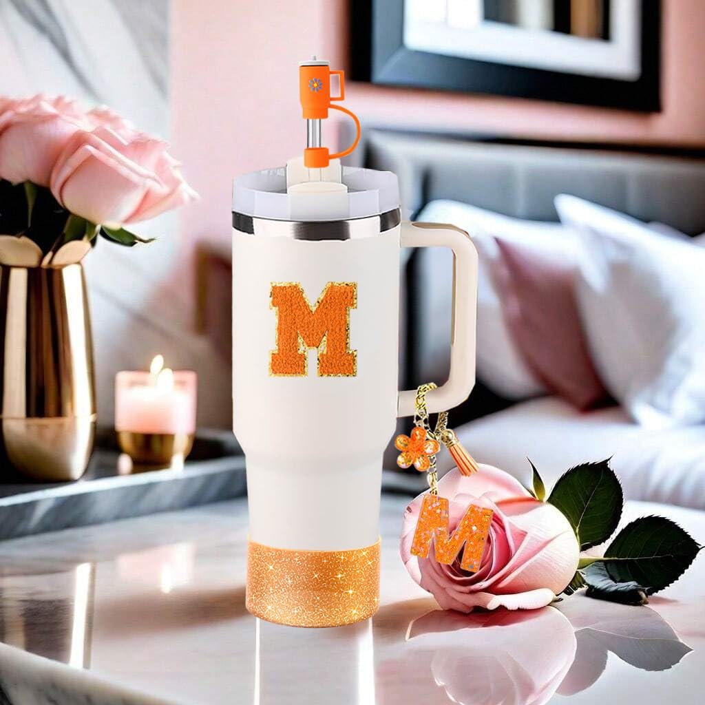 Stanley Cup Accessories Set Of 6 PCS, Including Letter Stickers, Letter Chains, Straw Caps, Cup Sleeves, And Spill Proof Stoppers, Orange, 30 Oz 40 Oz, Water Bottle Carrier Set(Cup Not Included) - Image 7