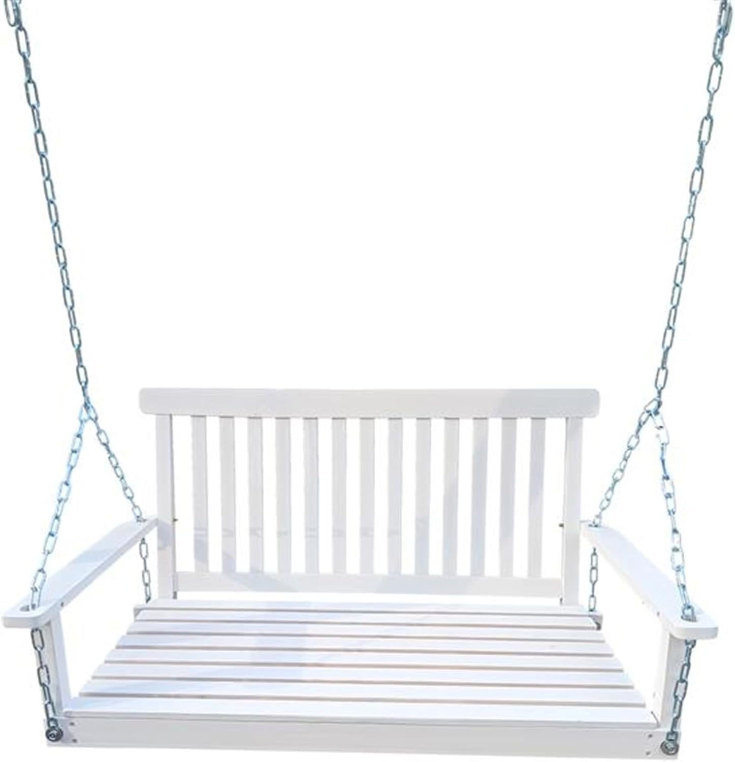 Front Porch Swing with handrails, Wooden Bench Swing with Hanging Chain for Outdoor Patio, Garden Yard, Porch, Backyard or sunroom, Easy to Assemble, White