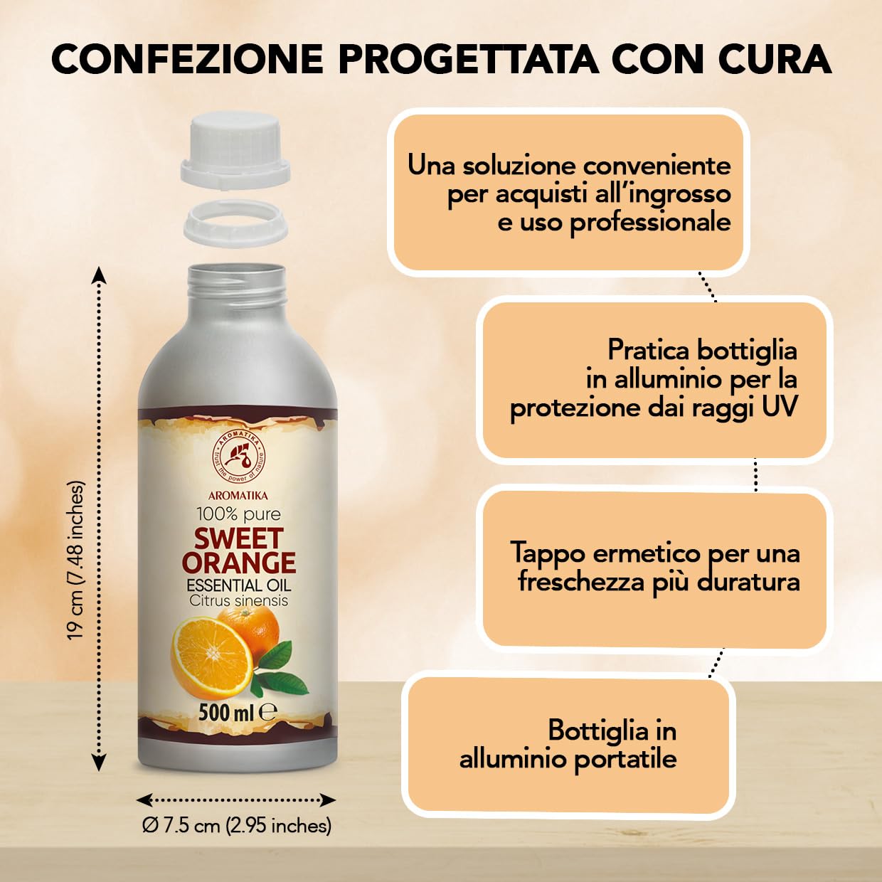 Olio Essenziale di Arancia Dolce 500 ml - Citrus Sinensis - Naturale e Puro - Olio di Arancia per Diffusori - Profumi per la Casa - Saponi e Candele - Sauna - Aroma di Agrumi - Aromaterapia