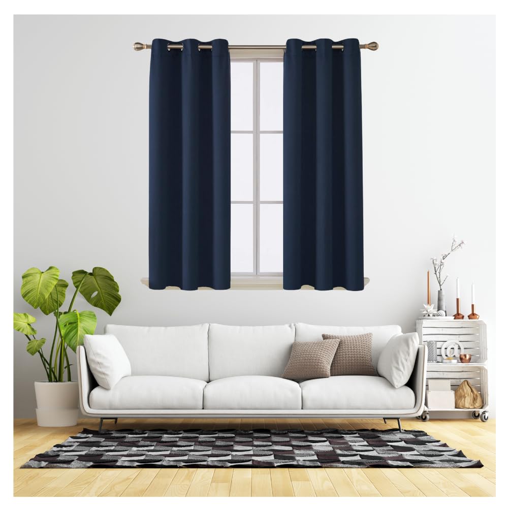 REHAN & CO Blackout Curtains for Bedroom Super Soft Thermal Insulated Black Out Eyelet Curtains with Tie Backs for Living Room Kitchen Navy (W46 x L90 Inch 2 Panels)